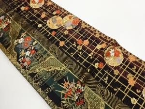 縞に雪輪・花葉模様織出し名古屋帯